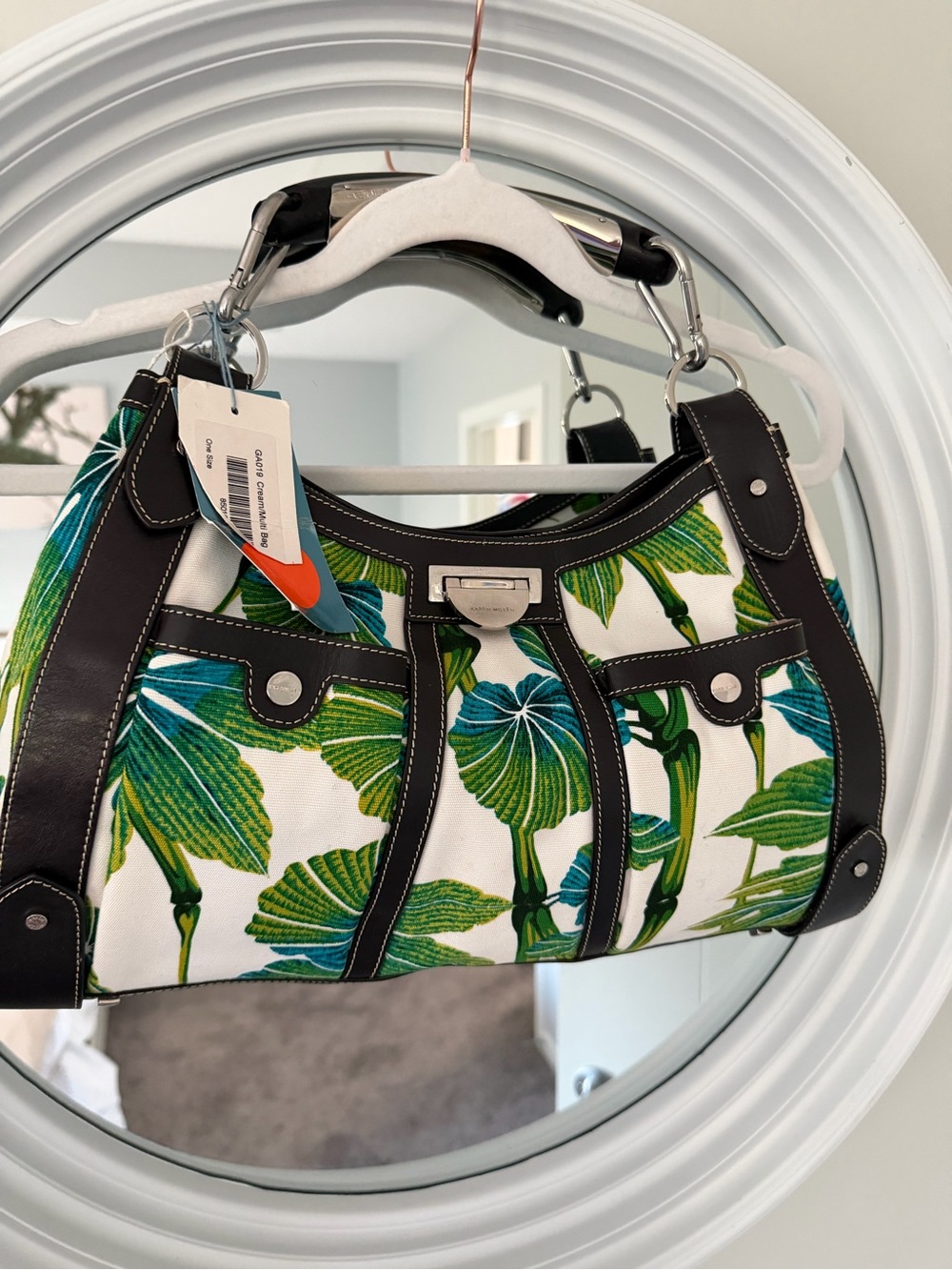 Vintage Karen Millen NWT Tropical Leaf Print Canvas Shoulder Bag Y2K Deadstock